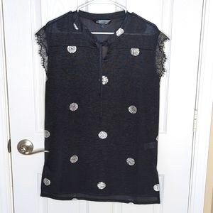 Lularoe Elegant Grace Sleeveless Top in size Small Silver polka dots Black